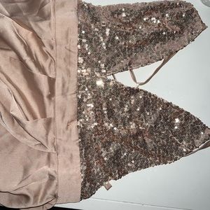 Showpo rose gold long dress with slit